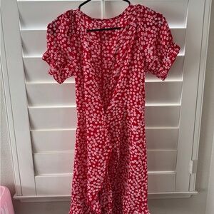 Amazon Red Floral Mini Wrap Dress